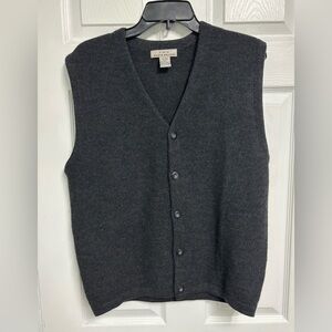 AKA Eddie Bauer Wool Sleeveless Button Up Sweater Vest Charcoal Men’s Size Small
